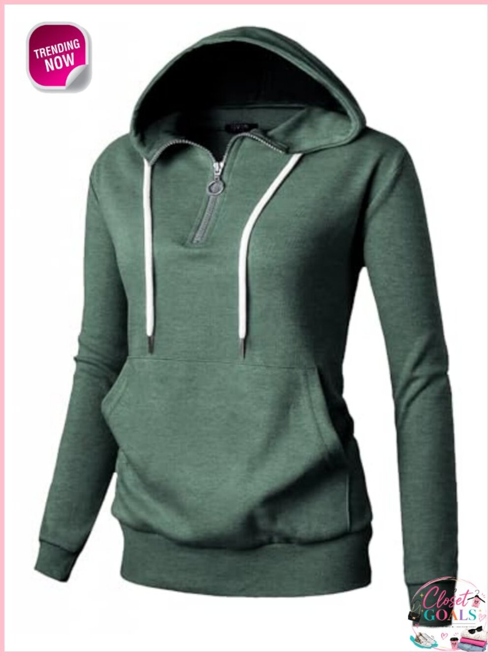 Womens Cotton Blend Half Zip Hoodie Kangaroo Pocket Lightweight Layer